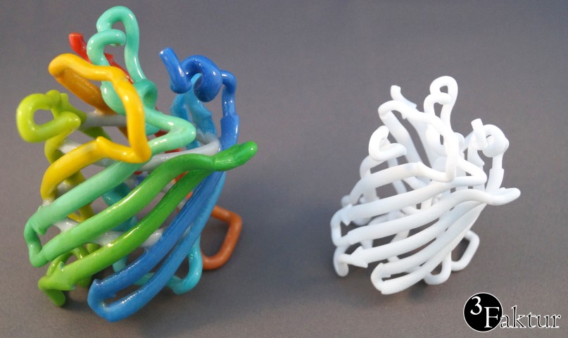 3D printed molecule model of the GFP: laser sintering vs. colorjet