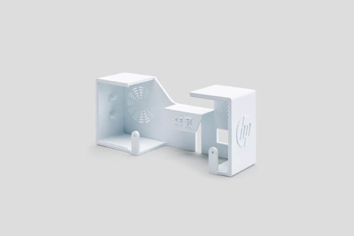 White housing printed with the multi jet fusion technology in whitw PA 12 W